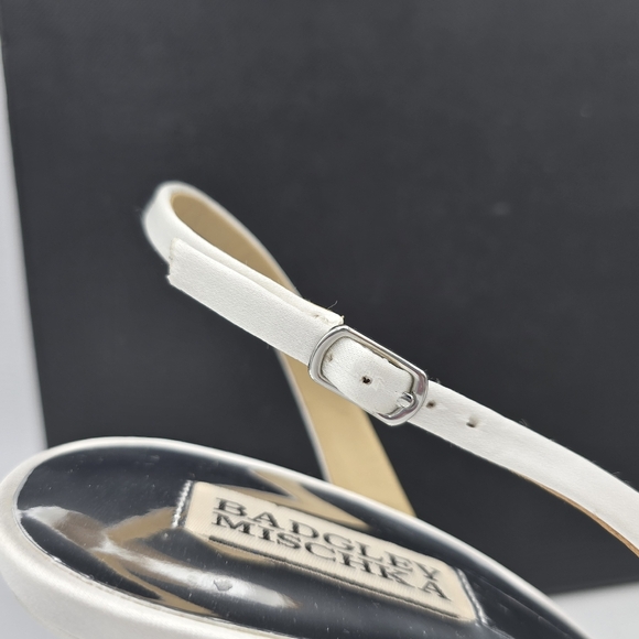 NIB Badgley Mischka Blaire Pleated Satin Slingback Heels w/ Floral Detail, White - Picture 4 of 16